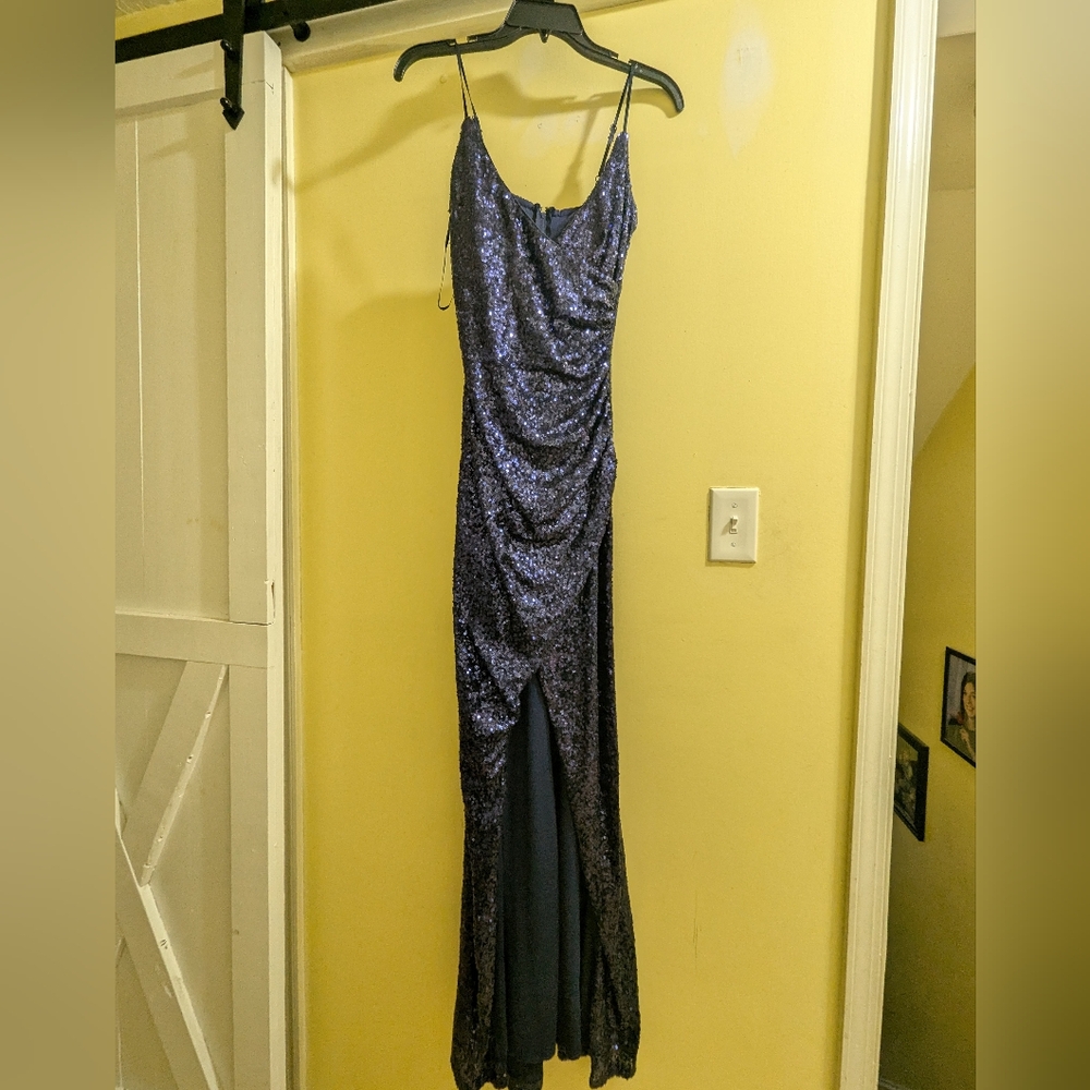Blue Sequin Prom Dress
